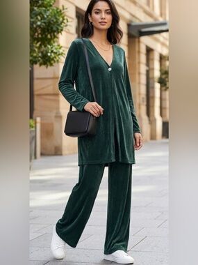 NWOT SOFTWEAR MARK SINGER 2 PIECE jacket TOP & wide leg pants travelers SET M